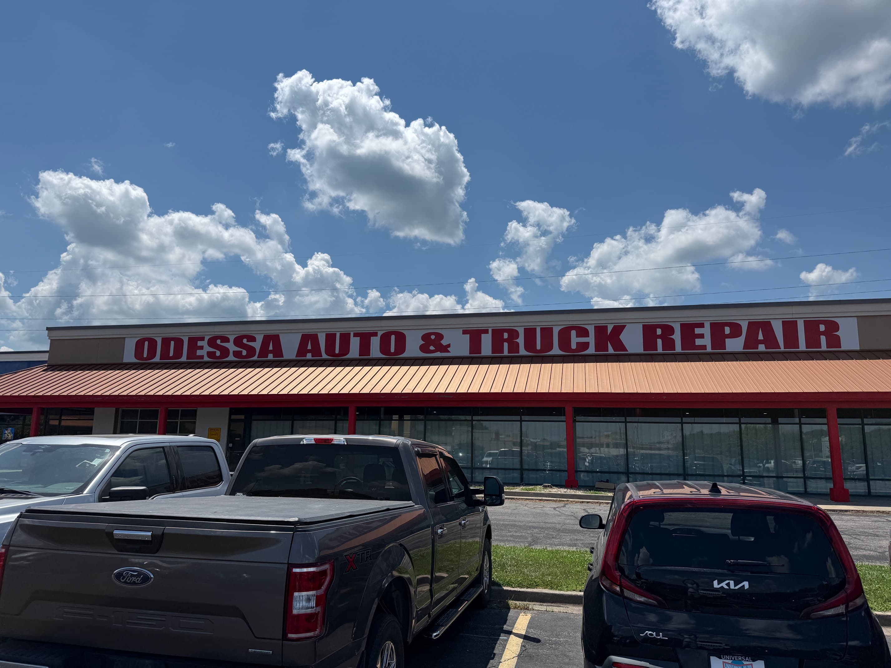The front of the Odessa Auto & Truck Repair building on US Highway 40